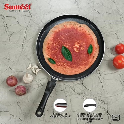 Sumeet Elegantia Induction Base Non Stick Aluminium Dosa Tawa 28cm | Gas and Induction Friendly | Cherry