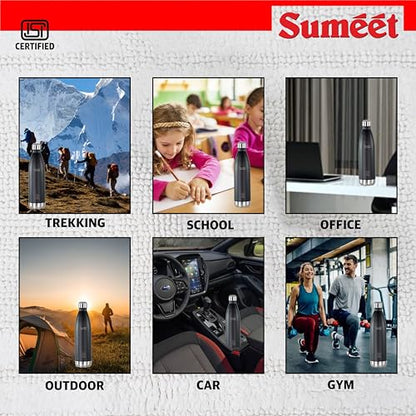 Sumeet Thermo1000 ISI Certified Stainless Steel Hot & Cold Double Walled Leak Proof Vacuum Flask/Water Bottle for Office/School/College/Gym/Picnic/Home/Trekking- 1000ml, Black