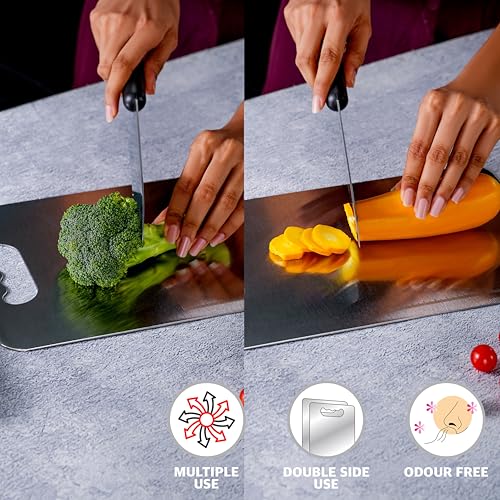 Sumeet Stainless Steel Small Chopping Board| Rust-Proof, Dishwasher Safe |Heavy Duty and Durable for Vegetables, Fruits, kneading in Kitchen - 30cm x 20 cm, 1.5mm Thick, Silver