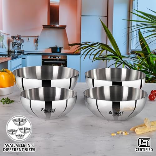 Sumeet ISI Certified Cook Smart TriPly Steel-Aluminium-Steel 3 Layer Round Bottom Tasra - 18cm, 1.350 LTR, Silver
