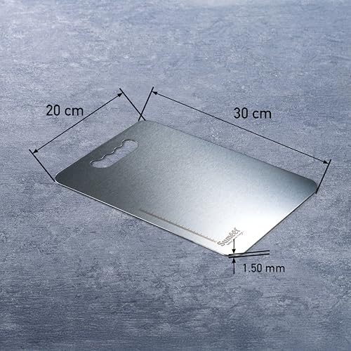 Sumeet Stainless Steel Small Chopping Board| Rust-Proof, Dishwasher Safe |Heavy Duty and Durable for Vegetables, Fruits, kneading in Kitchen - 30cm x 20 cm, 1.5mm Thick, Silver
