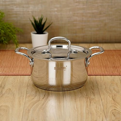 Sumeet Stainless Steel Induction Bottom (Encapsulated Bottom) Casserole with S.S Lid 1.3 LTR, 14 cm Dia, Silver