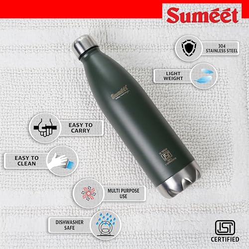 Sumeet Thermo1000 ISI Certified Stainless Steel Hot & Cold Double Walled Leak Proof Vacuum Flask/Water Bottle for Office/School/College/Gym/Picnic/Home/Trekking- 1000ml, Green