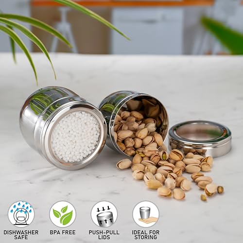 Sumeet Stainless Steel Conical Shape Canisters/Dabba/Storage Containers for Kitchen with See Through Lid, Set of 2 Pcs, (400ml-8.5cm Dia-1Pc & 500ml-9cm Dia-1Pc), Silver