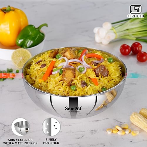Sumeet ISI Certified Cook Smart TriPly Steel-Aluminium-Steel 3 Layer Round Bottom Tasra - 18cm, 1.350 LTR, Silver