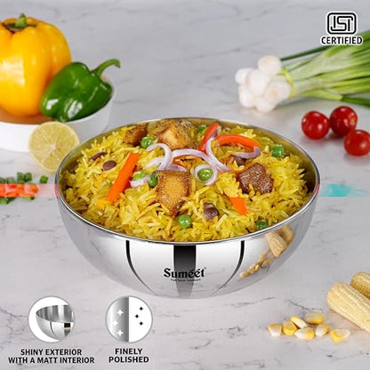 Sumeet ISI Certified Cook Smart TriPly Steel-Aluminium-Steel 3 Layer Round Bottom Tasra - 18cm, 1.350 LTR, Silver