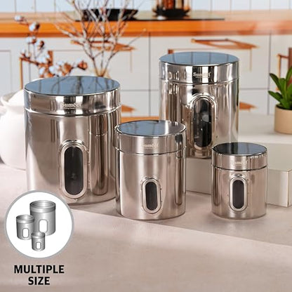 Sumeet Stainless Steel Small Containers/Jars/Dabba for Kitchen Storage with See Through Window - set of 2Pcs, 1820ml capacity each, 13.3cm Dia, Silver