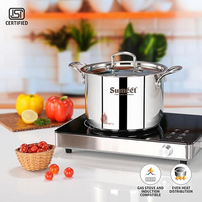 Sumeet ISI Certified Stainless Steel Casserole Handi/Stock Pot/Biryani Pot/Dutch Oven with Steel Lid - Even Heat, Cook-N-Serve, Gas and Induction Friendly, 20Cm, 4.2Ltr, Silver
