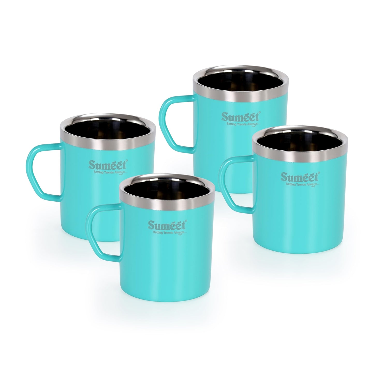 Sumeet Stainless Steel Coloured Double Wall Tea/Milk/Coffee Mug Set of 4Pc - 300ml - Green