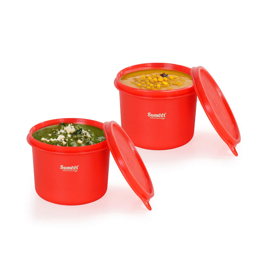 Sumeet ISI Certified Inside Steel Microwave Safe BPA Free Lunch Boxes/Storage Containers with Air Tight & Leak Proof Lid for Home/Office/School, 500ml, Set of 2, Red