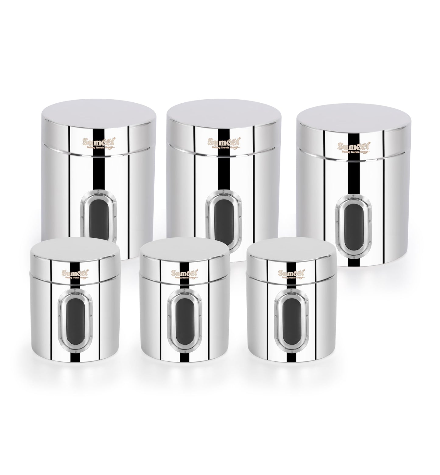 Sumeet Stainless Steel Small Containers/Jars/Dabba for - set of 6Pcs, 310ml +700ml capacity,7.3cm & 9.5cm Dia, Silver
