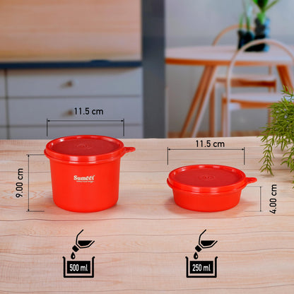 Sumeet ISI Certified Inside Steel Microwave Safe BPA Free Lunch Boxes/Storage Containers with Air Tight & Leak Proof Lid for Home/Office/School, 250ml & 500ml Set of 3, Red