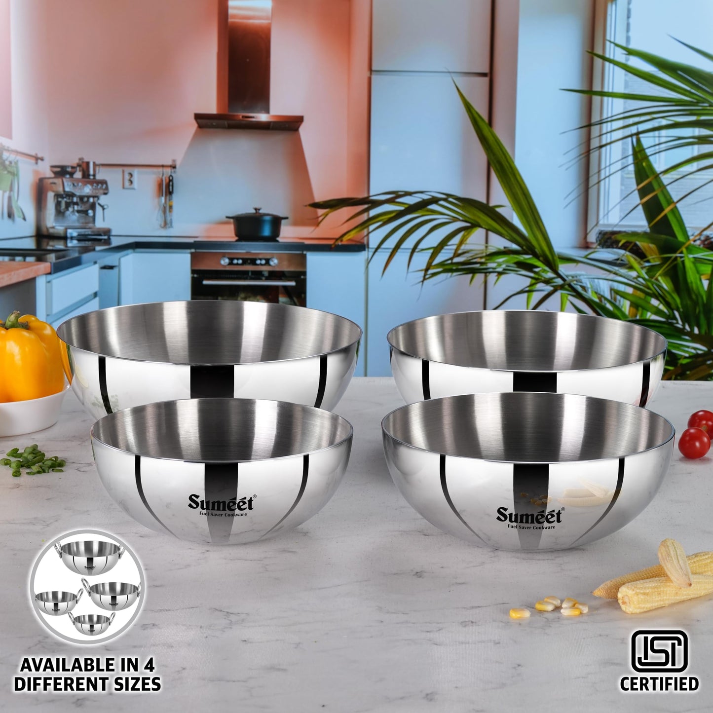 Sumeet ISI Certified Cook Smart TriPly Steel-Aluminium-Steel 3 Layer Round Bottom Tasra - 20cm, 1.650Ltr, Silver