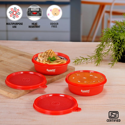 Sumeet ISI Certified Inside Steel Microwave Safe BPA Free Lunch Boxes/Storage Containers with Air Tight & Leak Proof Lid for Home/Office/School, 250ml, Set of 2, Red