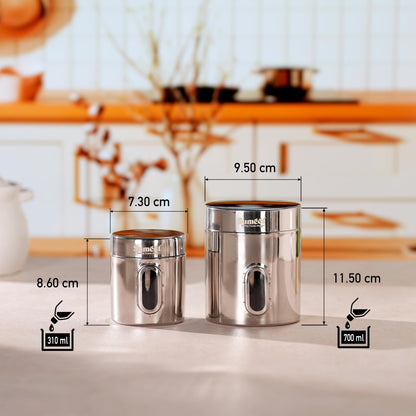Sumeet Stainless Steel Small Containers/Jars/Dabba for Kitchen Storage with See Through Window - set of 12Pcs, 310ml +700ml capacity,7.3cm & 9.5cm Dia, Silver