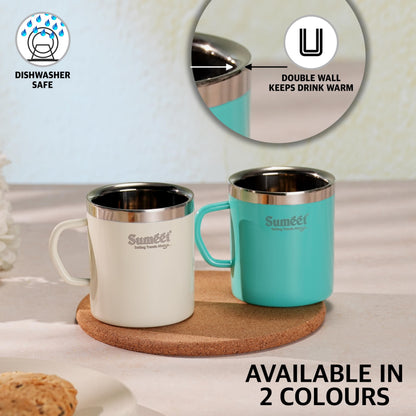 Sumeet Stainless Steel Coloured Double Wall Tea/Milk/Coffee Mug Set of 4Pc - 300ml - Green