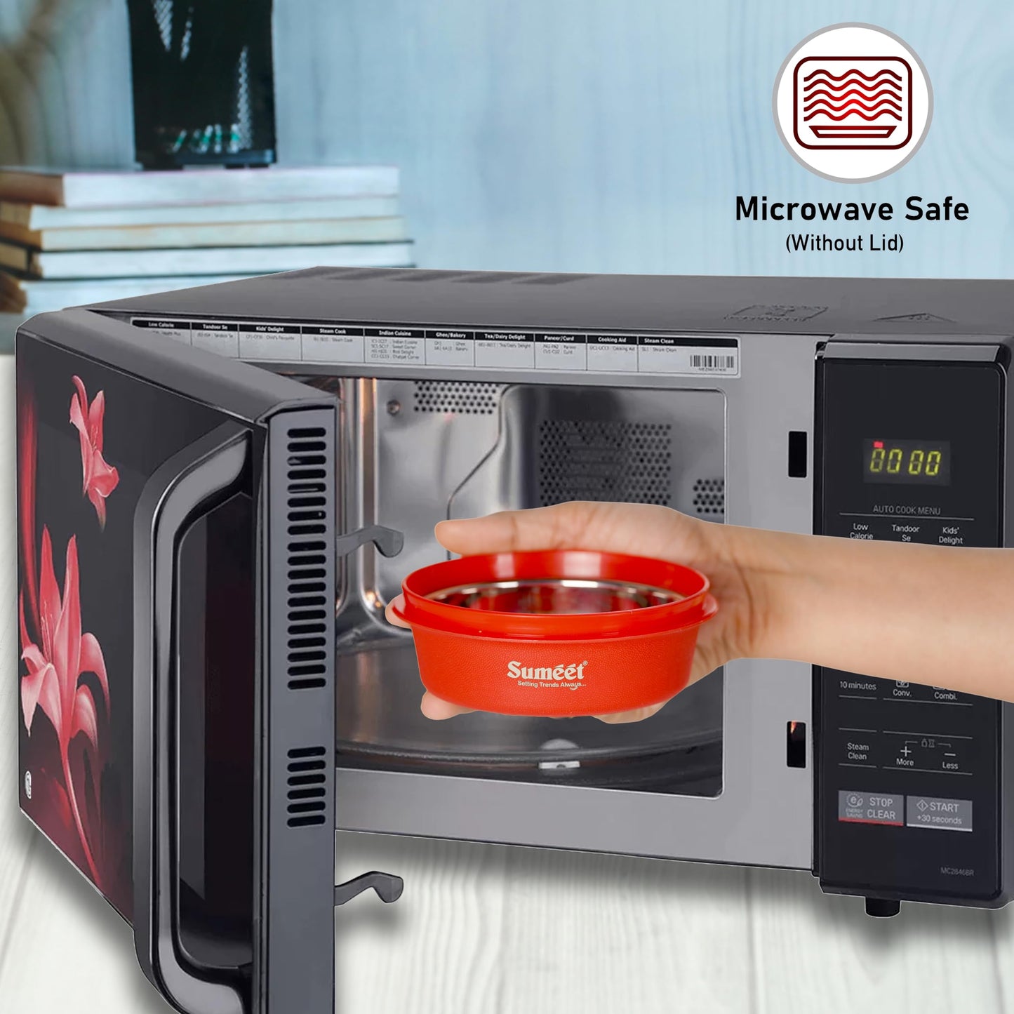 Sumeet ISI Certified Inside Steel Microwave Safe BPA Free Lunch Boxes/Storage Containers with Air Tight & Leak Proof Lid for Home/Office/School, 250ml & 350ml Set of 3, Red
