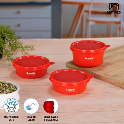Sumeet ISI Certified Inside Steel Microwave Safe BPA Free Lunch Boxes/Storage Containers with Air Tight & Leak Proof Lid for Home/Office/School, 250ml & 350ml Set of 3, Red