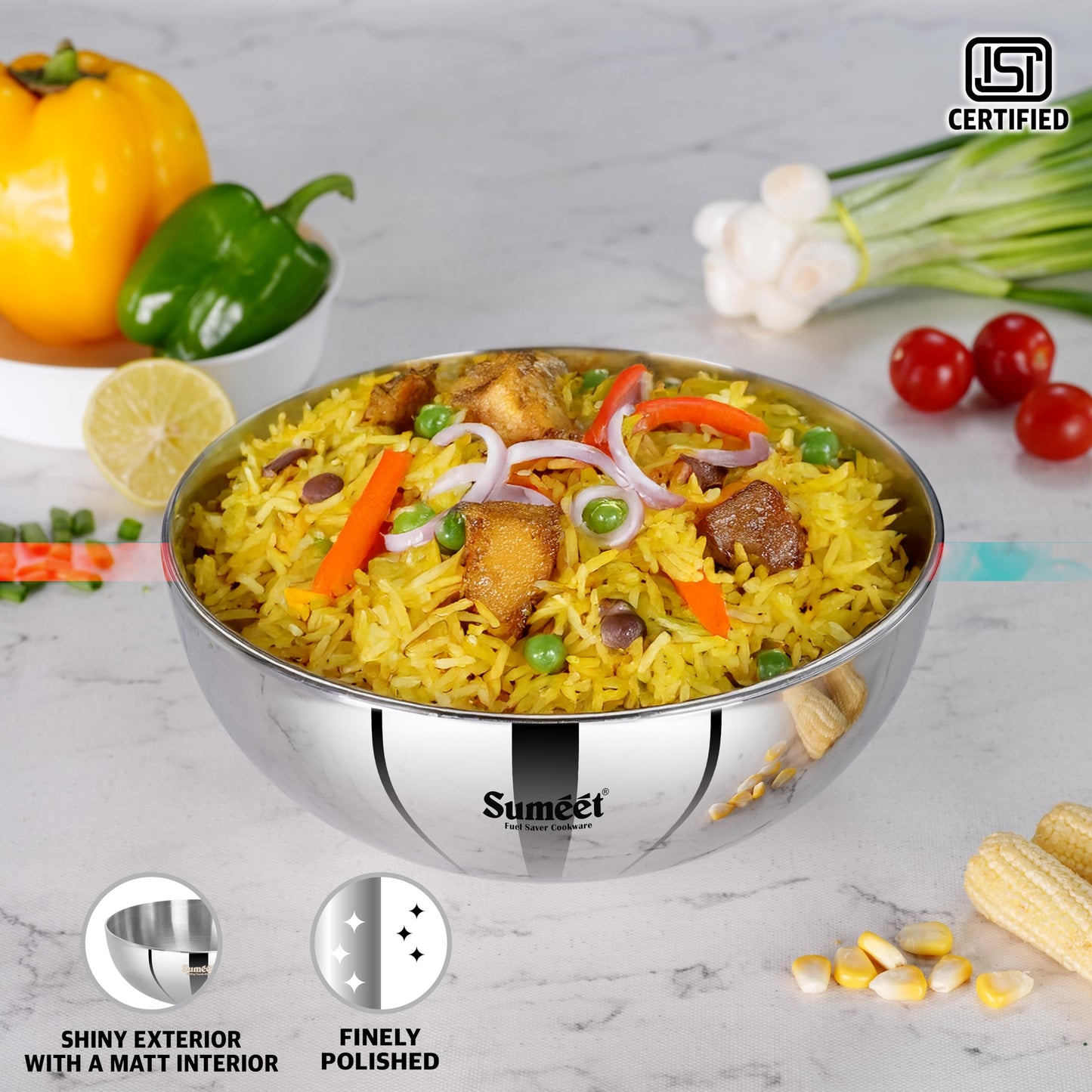 Sumeet ISI Certified Cook Smart TriPly Steel-Aluminium-Steel 3 Layer Round Bottom Tasra - 20cm, 1.650Ltr, Silver
