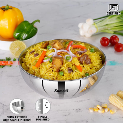 Sumeet ISI Certified Cook Smart TriPly Steel-Aluminium-Steel 3 Layer Round Bottom Tasra - 20cm, 1.650Ltr, Silver