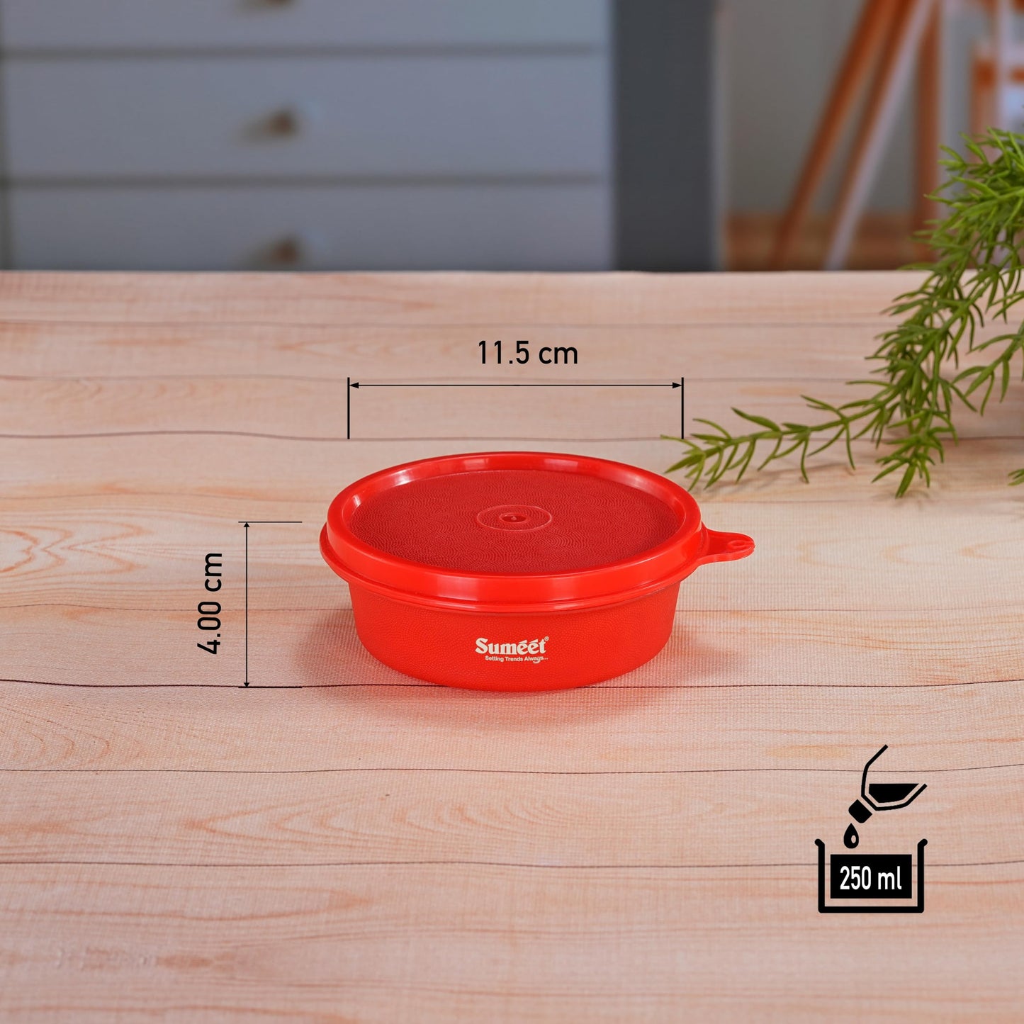 Sumeet ISI Certified Inside Steel Microwave Safe BPA Free Lunch Boxes/Storage Containers with Air Tight & Leak Proof Lid for Home/Office/School, 250ml, Set of 3, Red