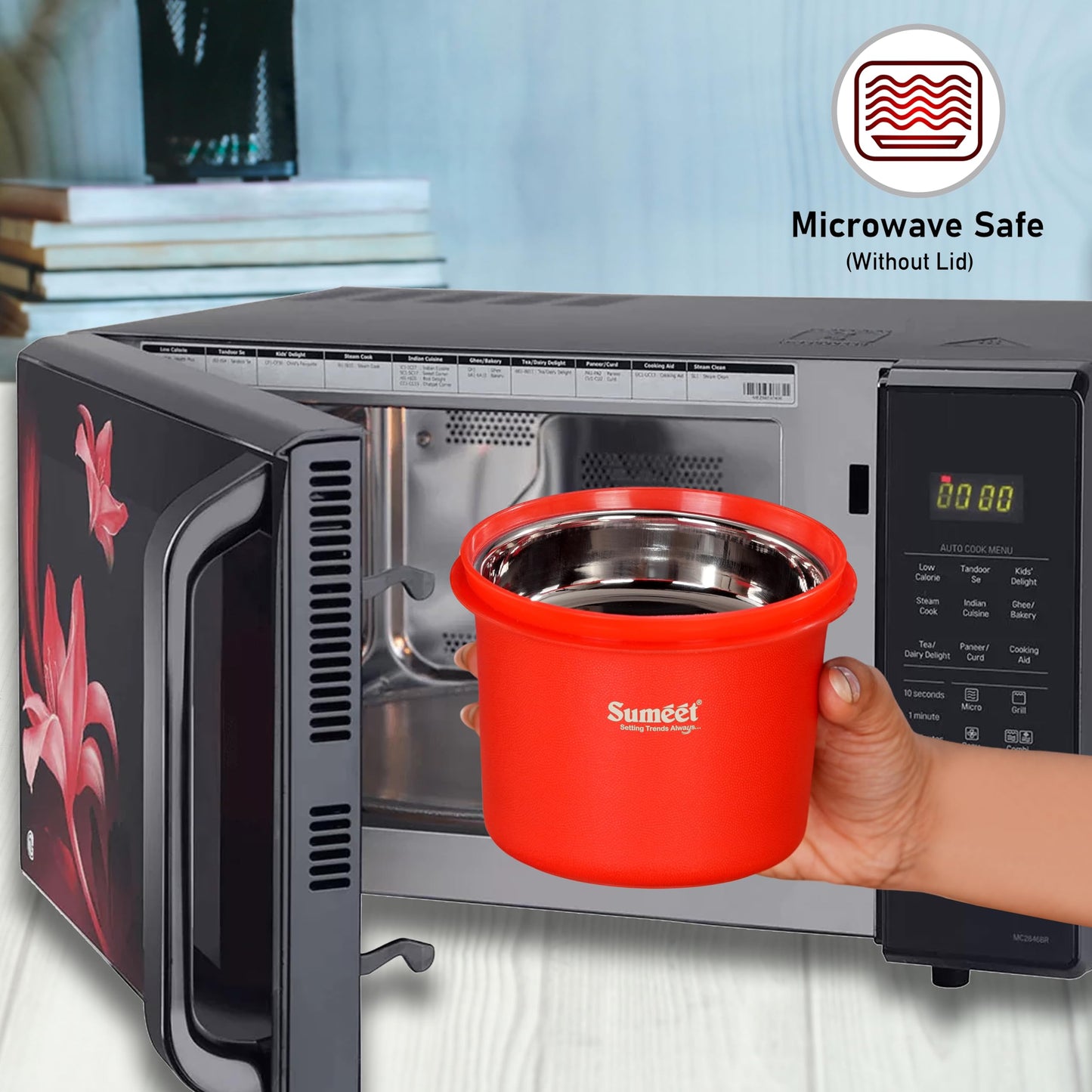 Sumeet ISI Certified Inside Steel Microwave Safe BPA Free Lunch Boxes/Storage Containers with Air Tight & Leak Proof Lid for Home/Office/School, 350ml & 500ml Set of 3, Red