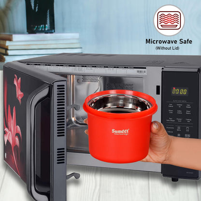 Sumeet ISI Certified Inside Steel Microwave Safe BPA Free Lunch Boxes/Storage Containers with Air Tight & Leak Proof Lid for Home/Office/School, 500ml, Set of 2, Red