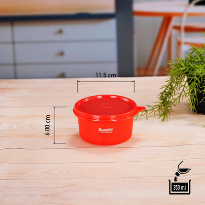 Sumeet ISI Certified Inside Steel Microwave Safe BPA Free Lunch Boxes/Storage Containers with Air Tight & Leak Proof Lid for Home/Office/School, 350ml, Set of 3, Red