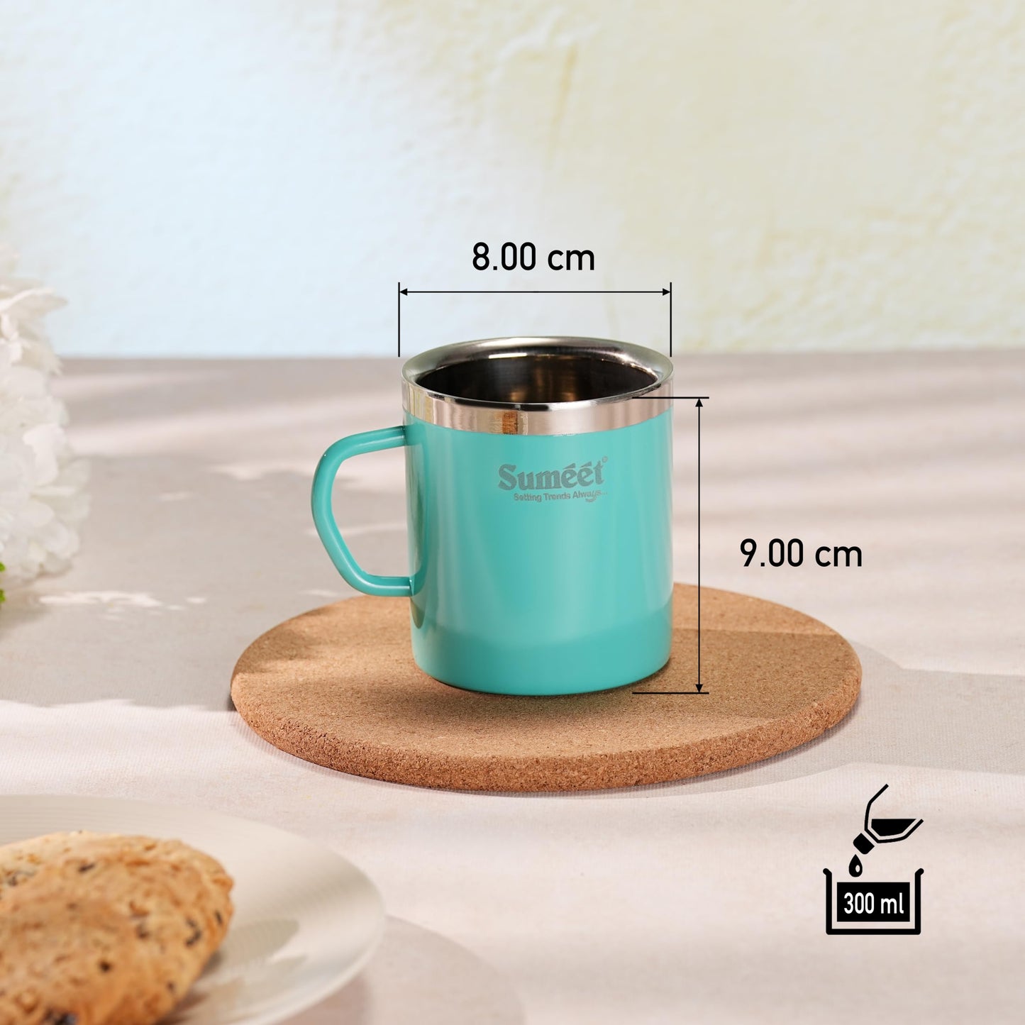 Sumeet Stainless Steel Coloured Double Wall Tea/Milk/Coffee Mug Set of 4Pc - 300ml - Green