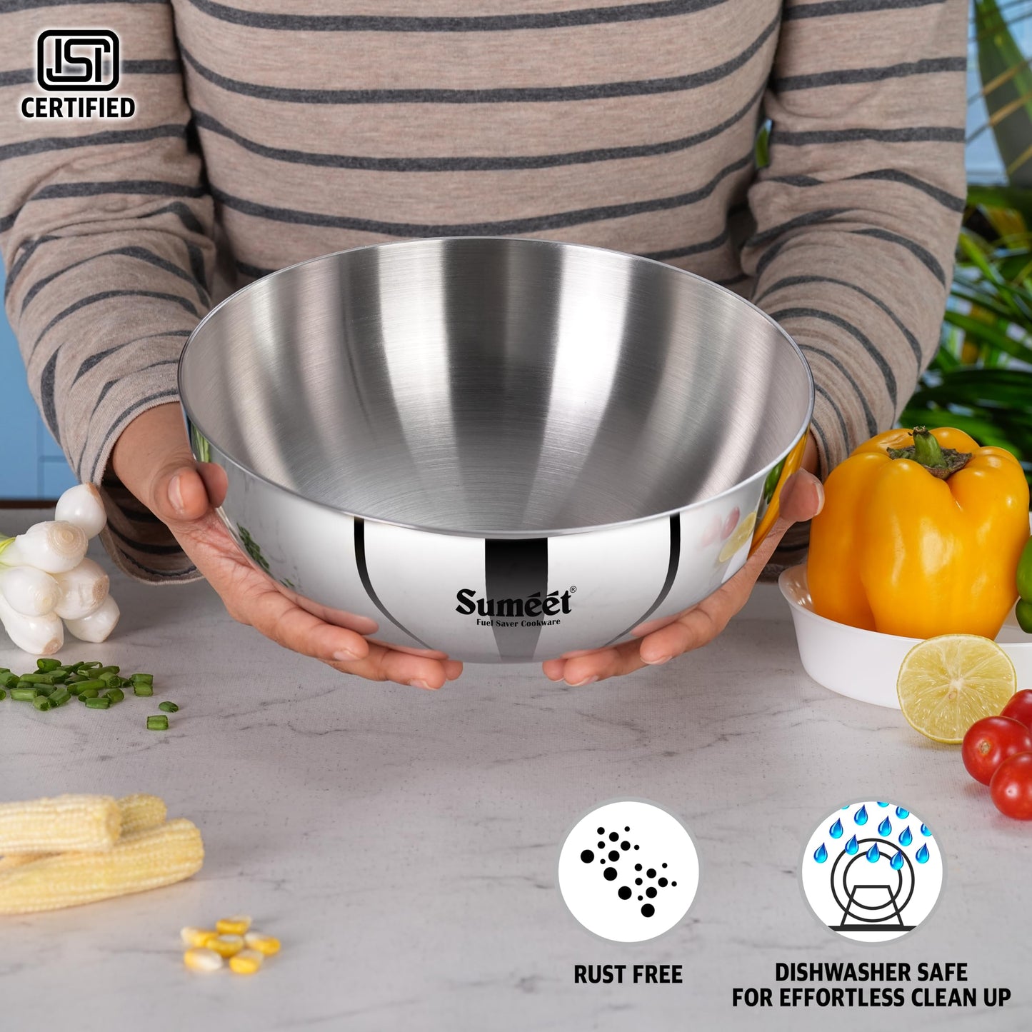 Sumeet ISI Certified Cook Smart TriPly Steel-Aluminium-Steel 3 Layer Round Bottom Tasra - 24cm, 2.900Ltr, Silver