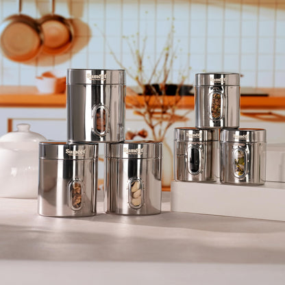 Sumeet Stainless Steel Small Containers/Jars/Dabba for - set of 6Pcs, 310ml +700ml capacity,7.3cm & 9.5cm Dia, Silver