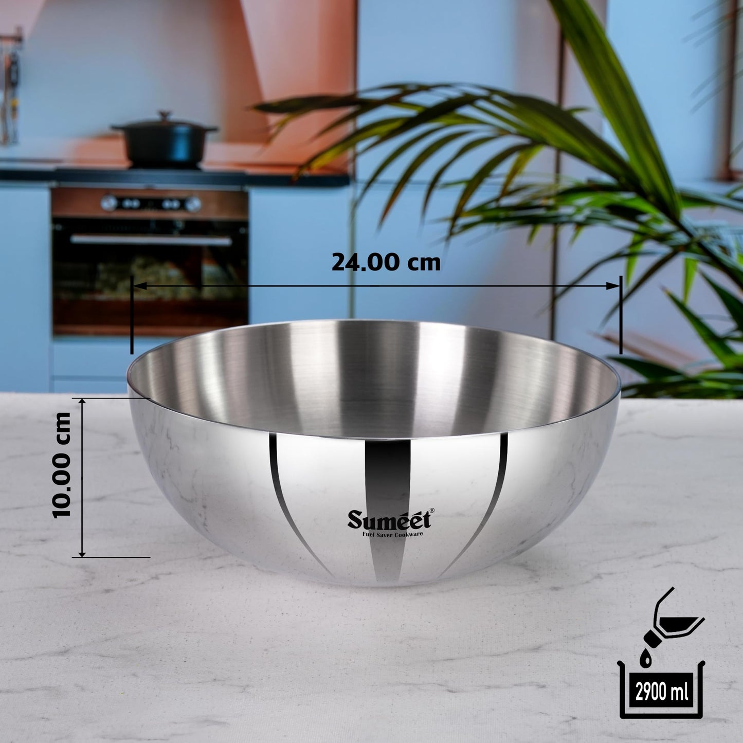 Sumeet ISI Certified Cook Smart TriPly Steel-Aluminium-Steel 3 Layer Round Bottom Tasra - 24cm, 2.900Ltr, Silver