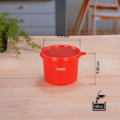 Sumeet ISI Certified Inside Steel Microwave Safe BPA Free Lunch Boxes/Storage Containers with Air Tight & Leak Proof Lid for Home/Office/School, 500ml, Set of 2, Red