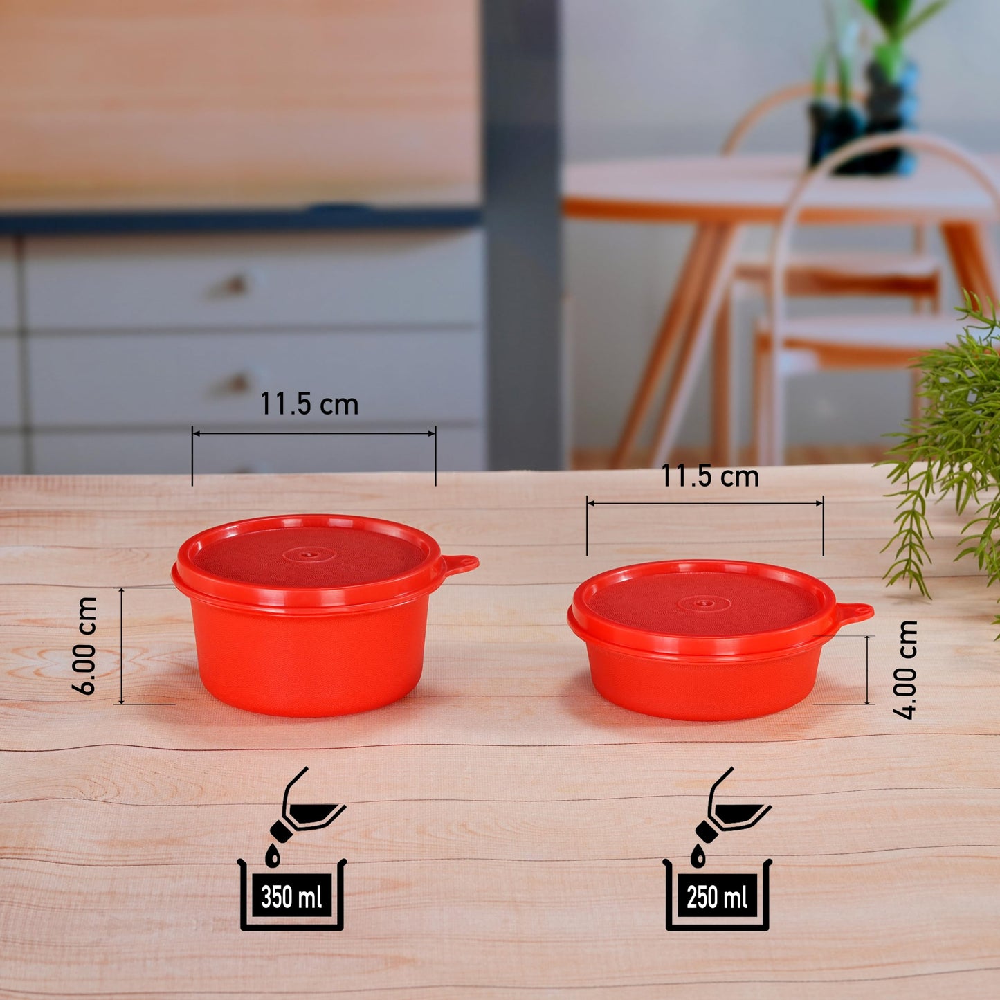 Sumeet ISI Certified Inside Steel Microwave Safe BPA Free Lunch Boxes/Storage Containers with Air Tight & Leak Proof Lid for Home/Office/School, 250ml & 350ml Set of 3, Red