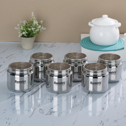 Sumeet Stainless Steel Canisters/Dabba/Storage Containers for Kitchen with See Through Lid, Set of 6 Pcs, 1450ml Each, 13.5cm Dia, Silver