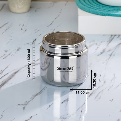 Sumeet Stainless Steel Canisters/Dabba/Storage Containers for Kitchen with See Through Lid, Set of 2 Pcs, 800ml Each, 11cm Dia, Silver