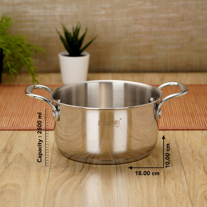 Sumeet Stainless Steel Induction Bottom (Encapsulated Bottom) Casserole 2.5 LTR, 18 cm Dia, Silver