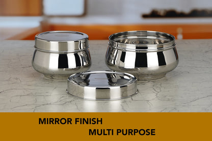 Sumeet Stainless Steel Handi Shape Big Size Canisters/Dabba/Storage Containers Set for kitchen, 11.6cm & 14.5cm Dia, 900ml & 1450ml, Pack of 2, Silver