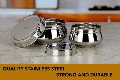 Sumeet Stainless Steel Handi Shape Big Size Canisters/Dabba/Storage Containers Set for kitchen, 11.6cm & 14.5cm Dia, 900ml & 1450ml, Pack of 2, Silver