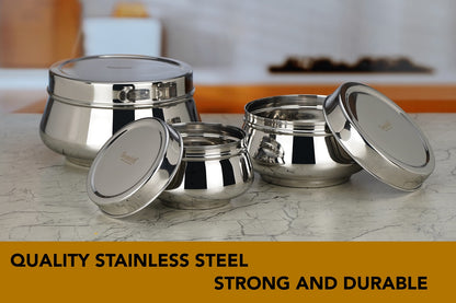 Sumeet Stainless Steel Handi Shape Big Size Canisters/Dabba/Storage Containers Set for kitchen, 11.6cm, 14.5cm & 17.5cm Dia, 900ml, 1450ml & 2400ml, Pack of 3, Silver