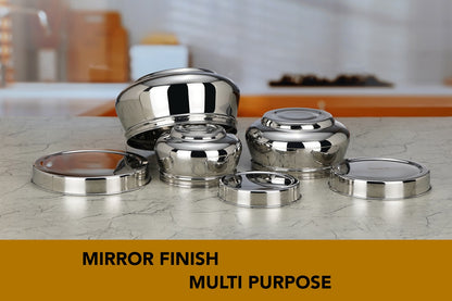Sumeet Stainless Steel Handi Shape Big Size Canisters/Dabba/Storage Containers Set for kitchen, 11.6cm, 14.5cm & 17.5cm Dia, 900ml, 1450ml & 2400ml, Pack of 3, Silver