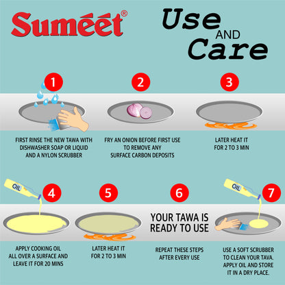 Sumeet Super Smooth Pre Seasoned Carbon Steel (Iron) Flat Tawa for Dosa, Uttappa, Chapati, Roti|Naturally Nonstick |26cm, Gas & Induction-Friendly, Black