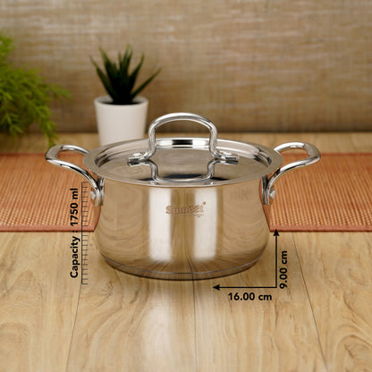 Sumeet Stainless Steel Induction Bottom (Encapsulated Bottom) Casserole with S.S Lid 1750ml, 16 cm Dia, Silver