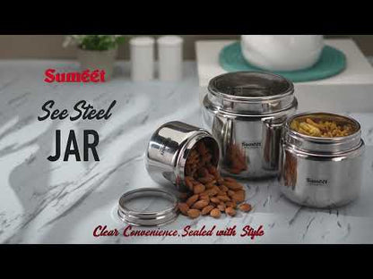 Sumeet Stainless Steel Canisters/Dabba/Storage Containers for Kitchen with See Through Lid, Set of 2 Pcs, 1450ml Each, 13.5cm Dia, Silver