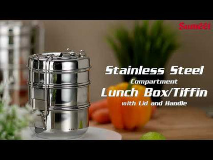 Sumeet Stainless Steel 4 Compartment Lunch Box / Tiffin with Lid and Handle, 13Cm Dia, (2550ML, Silver)