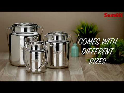 Sumeet Stainless Steel Akhand - Jointless Milk Can/Oil Can/Milk Barni/Oil Pot with Lid, 2000ML Capacity, 13Cm Dia, Silver