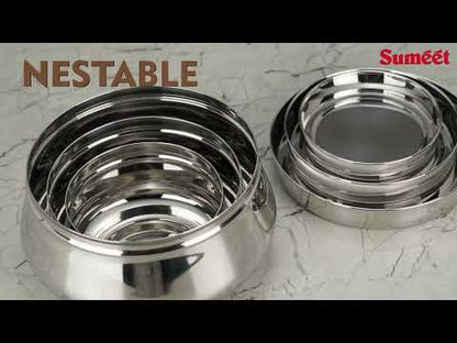 Sumeet Stainless Steel Handi Shape Big Size Canisters/Dabba/Storage Containers Set for kitchen, 11.6cm, 14.5cm & 17.5cm Dia, 900ml, 1450ml & 2400ml, Pack of 3, Silver