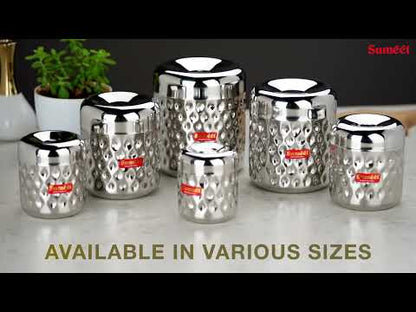 Sumeet Stainless Steel Vertical Utility Canisters/Ubha Dabba/Storage Containers with Design Set of 6pcs (350ml, 500ml,700ml,900ml,1200ml,1700ml), Silver