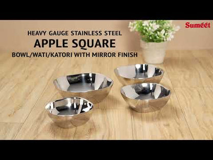 Sumeet Heavy Gauge Stainless Steel Apple Square Bowl/Wati/Katori with Mirror Finish – 9.5cm Dia, Set of 6pc, 200ML Each - Silver