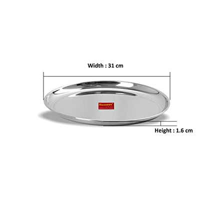 Sumeet Stainless Steel Heavy Gauge Shallow Dinner Plates with Mirror Finish 31cm Dia - Set of 6pc